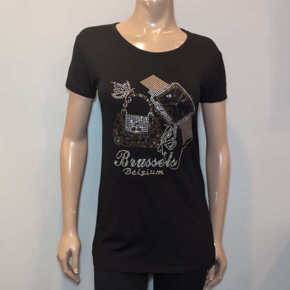 3/$20 Brussels Belgium Souvenir Tshirt Fashion Rhinestone Top Europe Travel - Picture 8 of 14